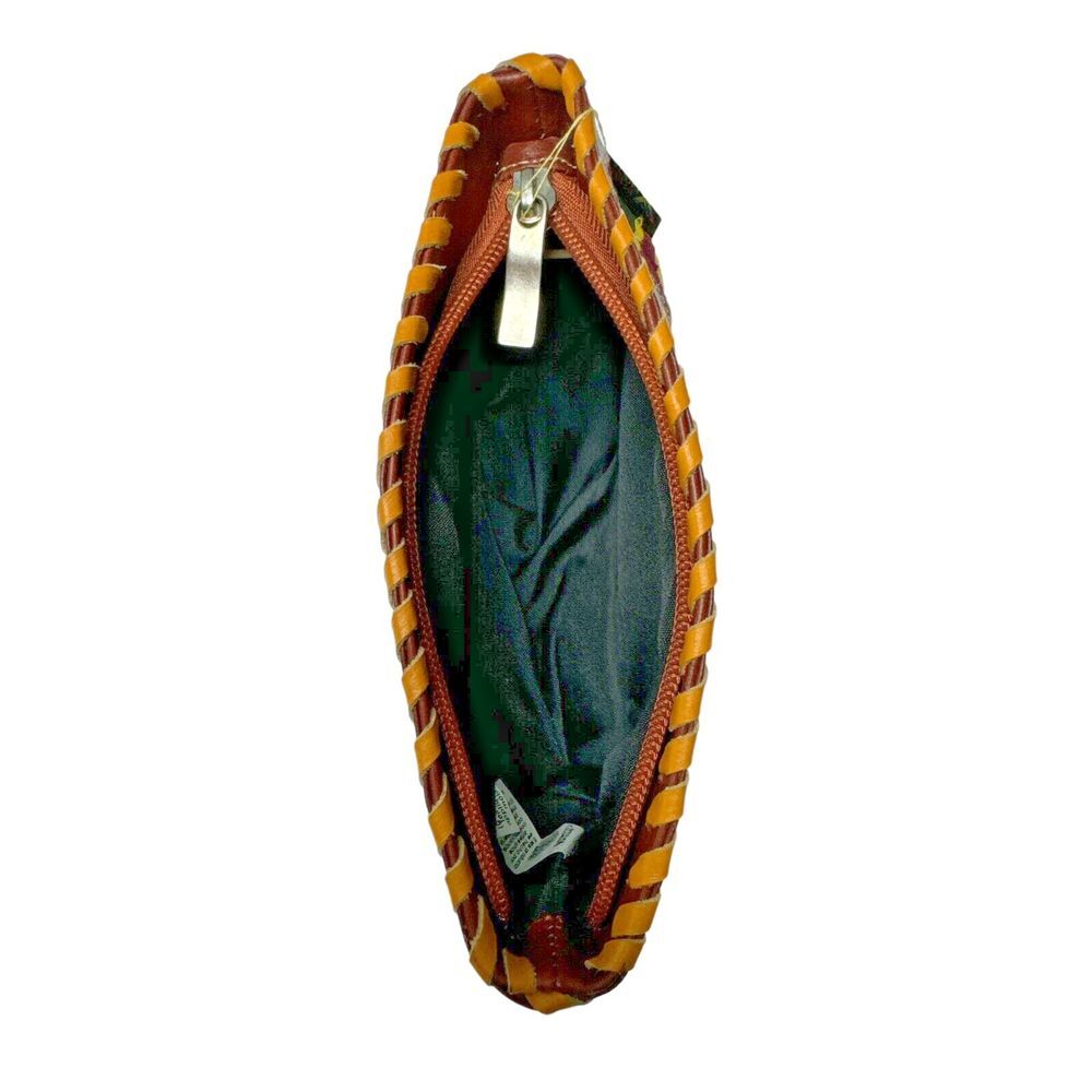 Arte Kuna Colombia 100% Leather Zippered Makeup Bag with 4 Square Mola‎ Design - Picture 3 of 7